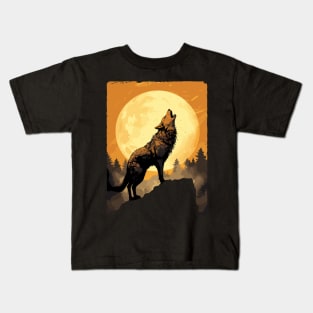 Full Moon Lone Aplha Brindle Dire Wolf Kids T-Shirt